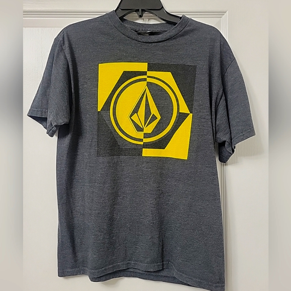 Volcom Graphic Logo Men's T-shirt Skatewear Skater Dark Heather Gray Yellow Med